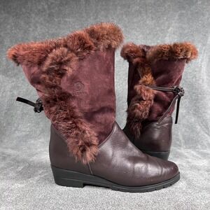 Blondo Boots Burgundy Suede Fur Trim Winter Brown Wedge  Women's 7.5 B